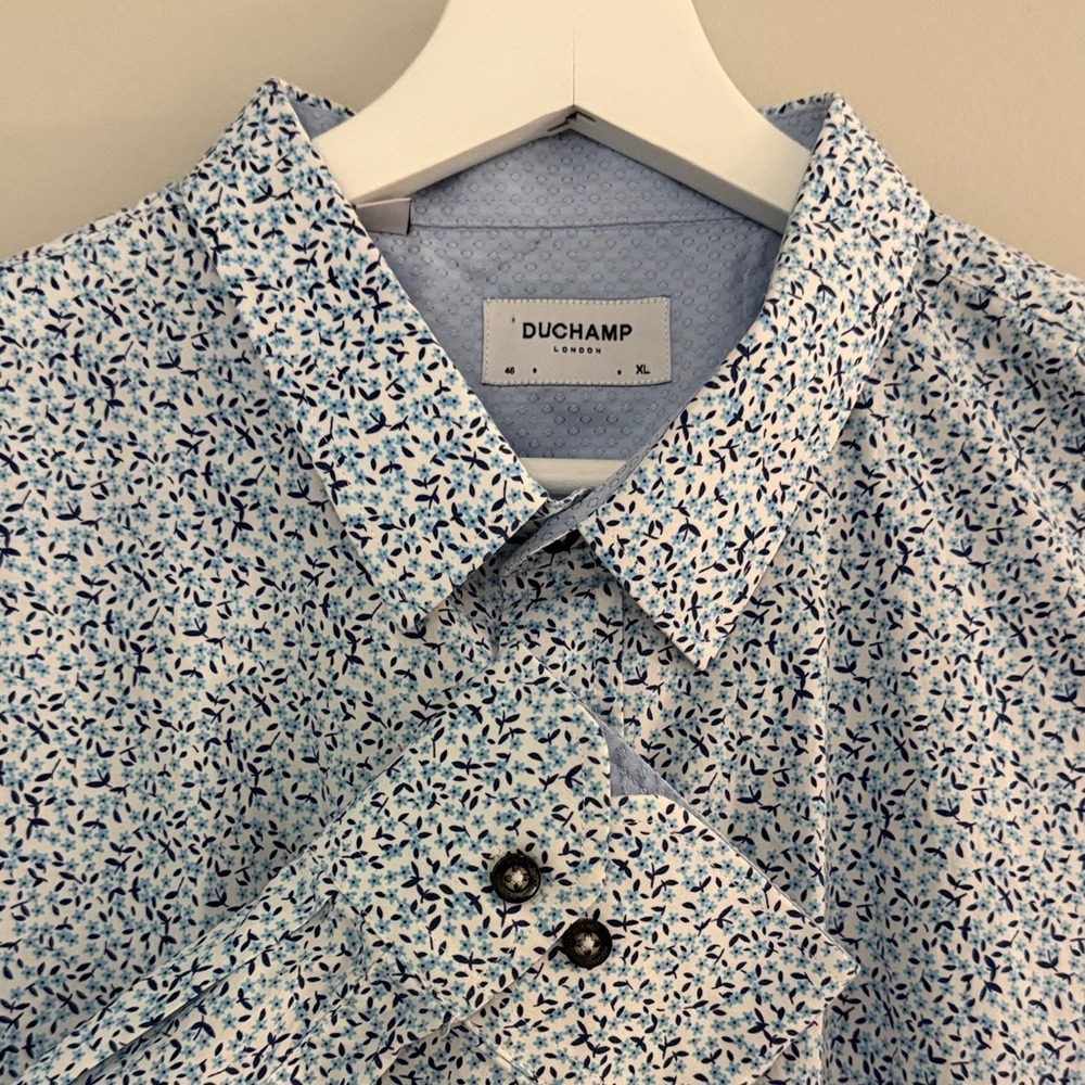 Duchamp London Cotton Blend Men XL Blue White Multi Patterned‎ Button Up Shirt